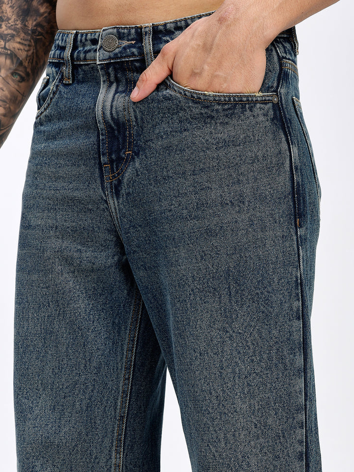 Men's Green Wash Relaxed Fit Straight Leg Jeans