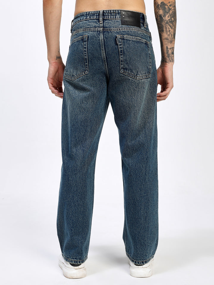 Men's Green Wash Relaxed Fit Straight Leg Jeans