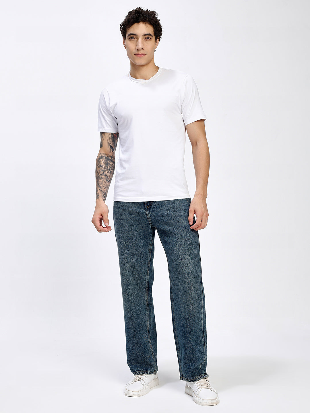 Men's Green Wash Relaxed Fit Straight Leg Jeans