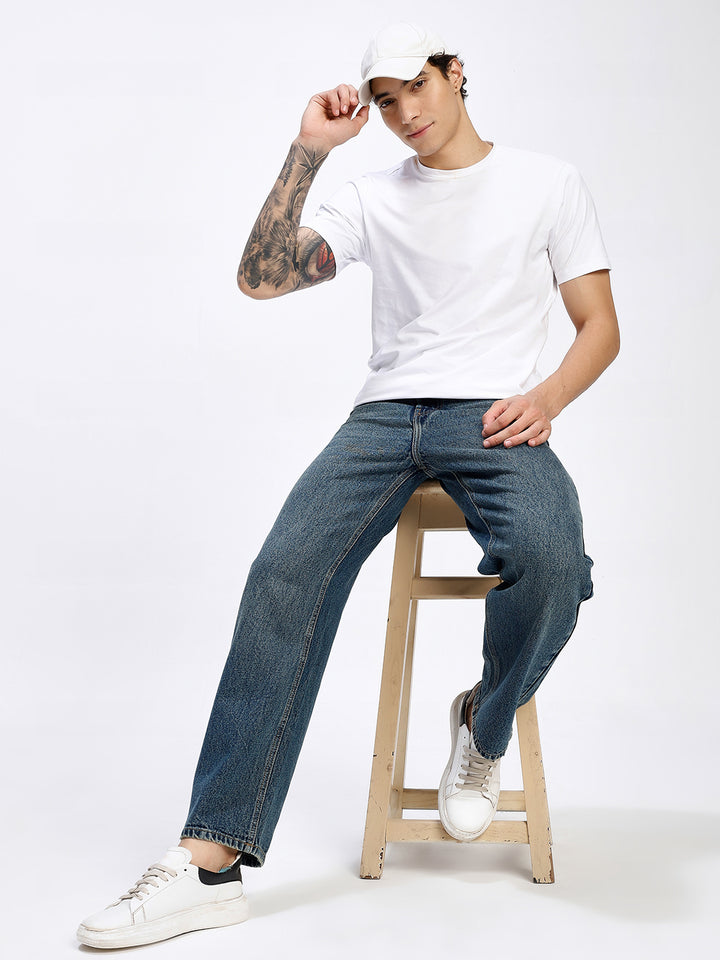 Men's Green Wash Relaxed Fit Straight Leg Jeans