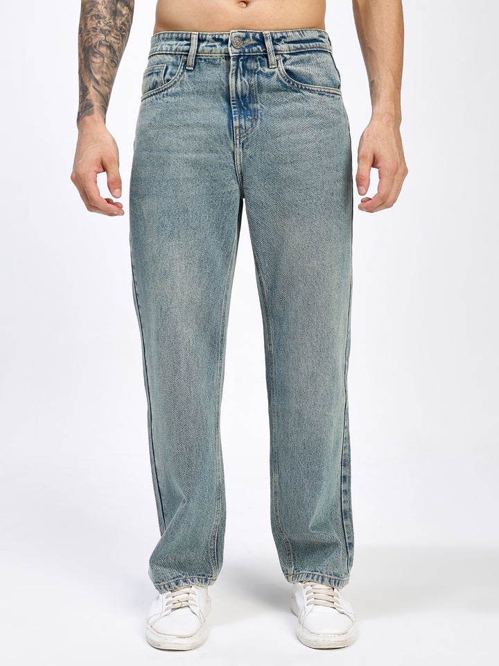 Men's Dusty Blue Relaxed Fit Straight Leg Jeans