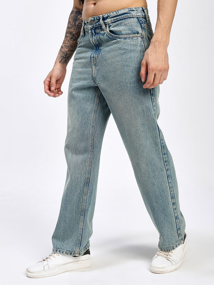 Men's Dusty Blue Relaxed Fit Straight Leg Jeans