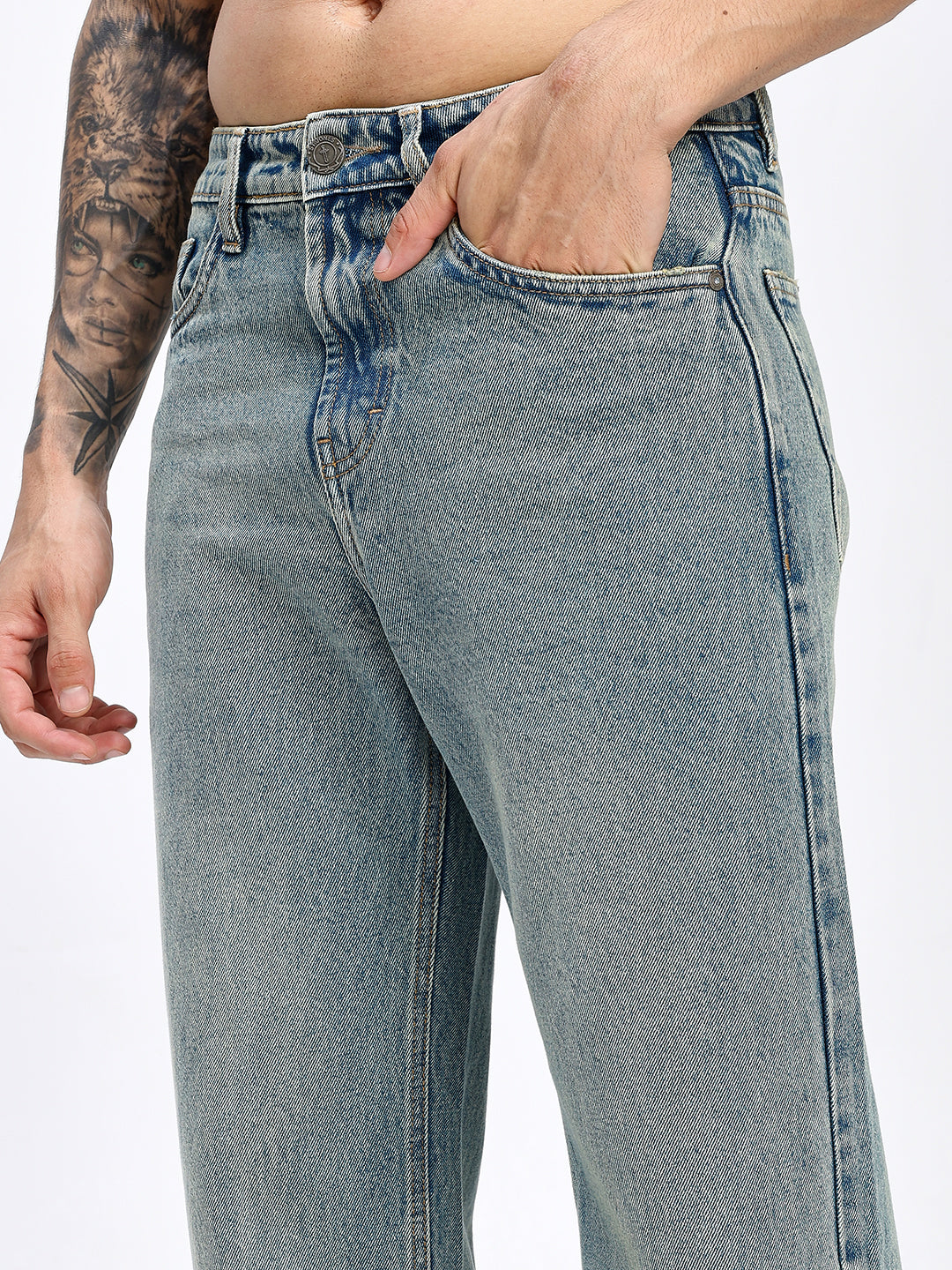 Men's Dusty Blue Relaxed Fit Straight Leg Jeans