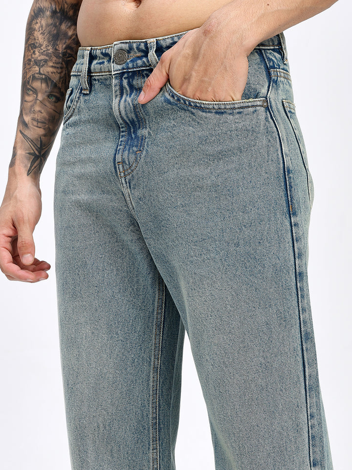 Men's Dusty Blue Relaxed Fit Straight Leg Jeans