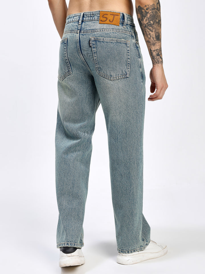 Men's Dusty Blue Relaxed Fit Straight Leg Jeans