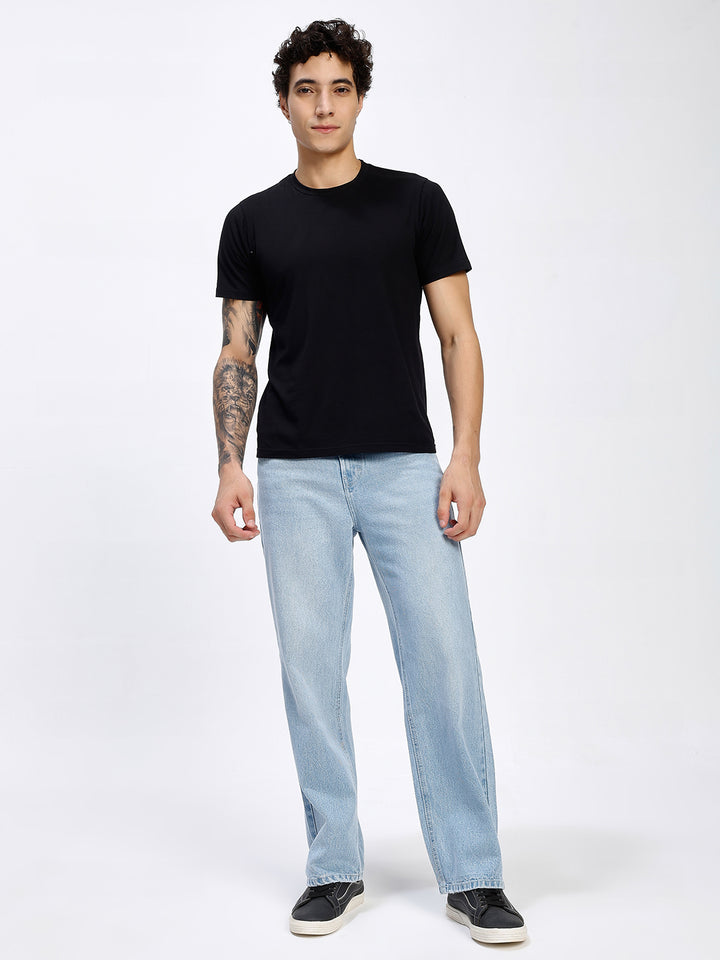Men's Light Blue Relaxed Fit Straight Leg Jeans