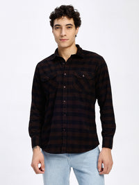 Men's Black & Brown Checked Corduroy Casual Shirt