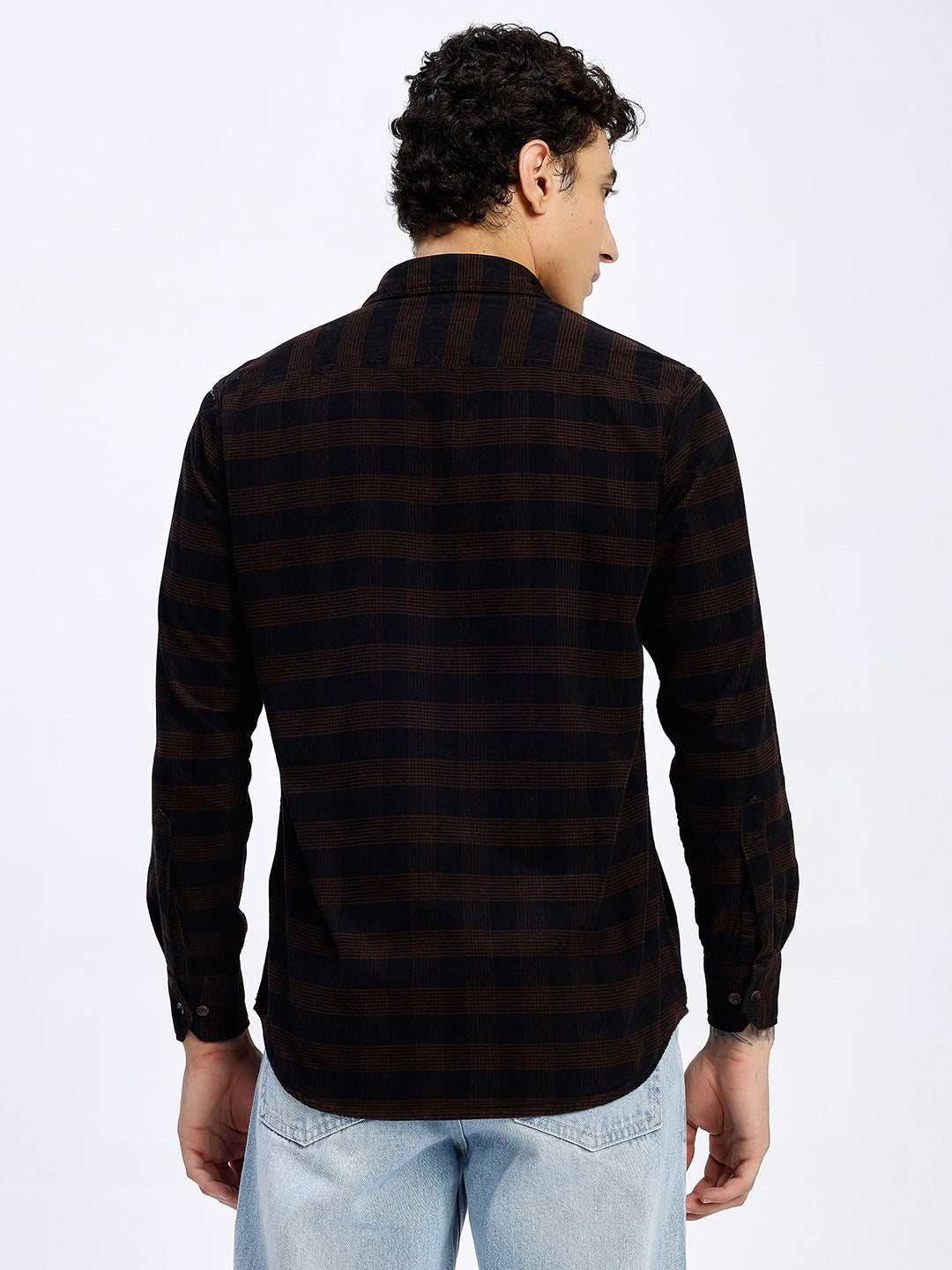 Men's Black & Brown Checked Corduroy Casual Shirt