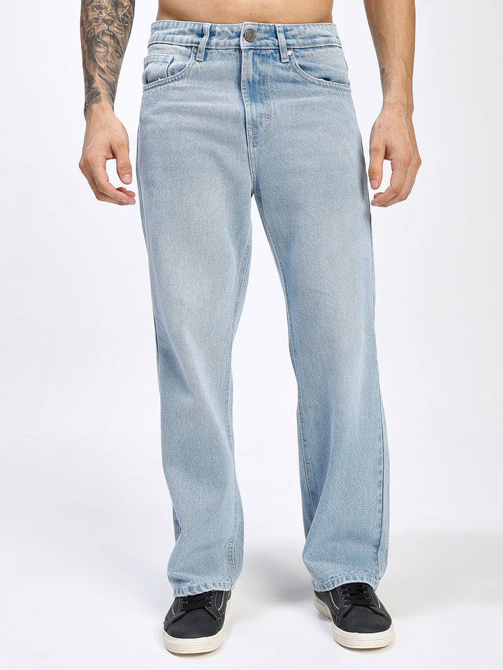 Men's Light Blue Relaxed Fit Straight Leg Jeans