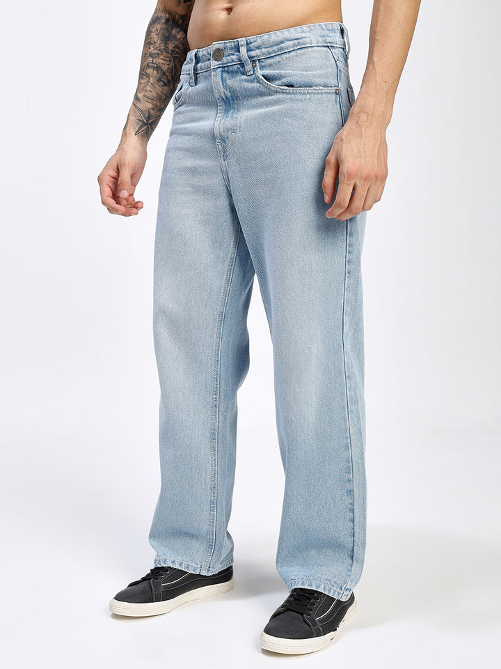 Men's Light Blue Relaxed Fit Straight Leg Jeans