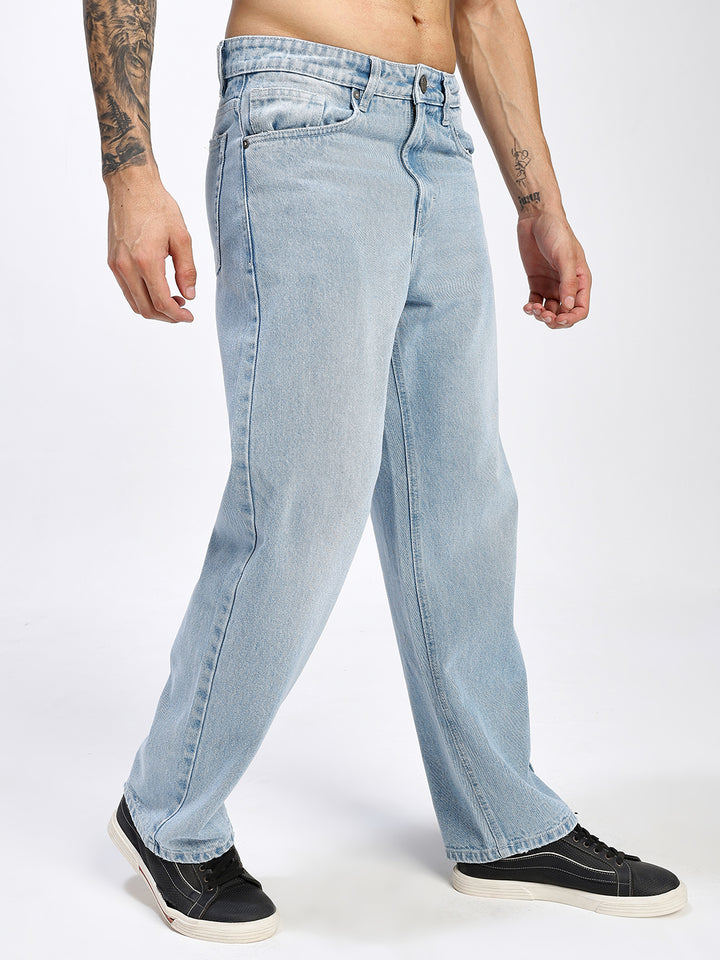 Men's Light Blue Relaxed Fit Straight Leg Jeans