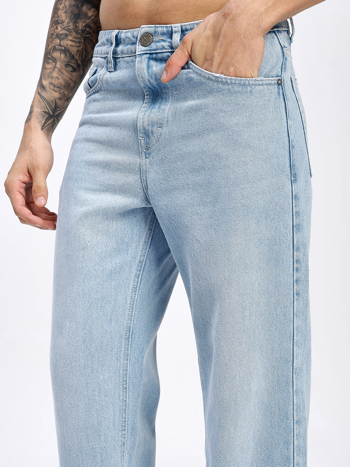 Men's Light Blue Relaxed Fit Straight Leg Jeans