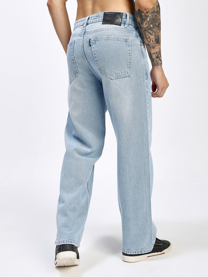 Men's Light Blue Relaxed Fit Straight Leg Jeans