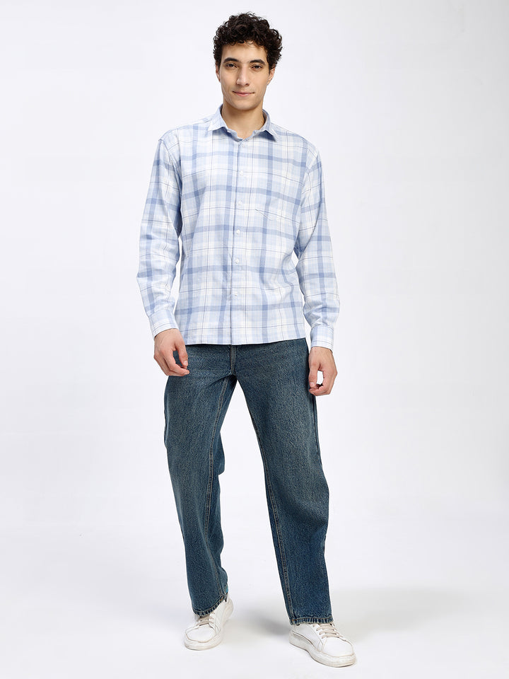 Men's Sky Blue Checkered Casual Shirt