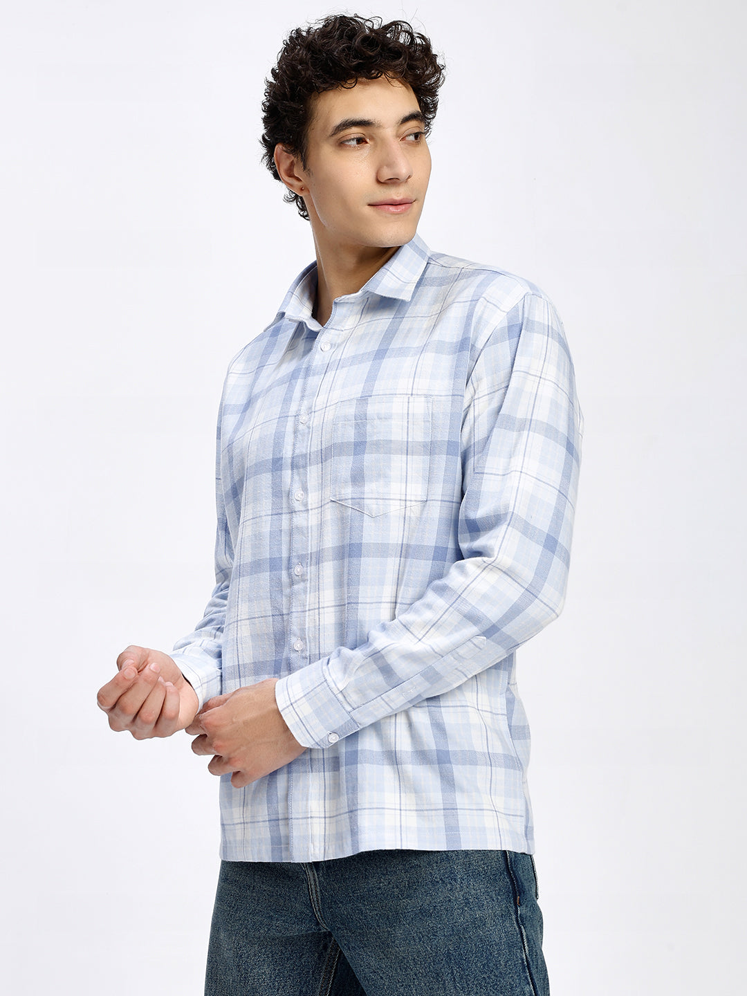 Men's Sky Blue Checkered Casual Shirt