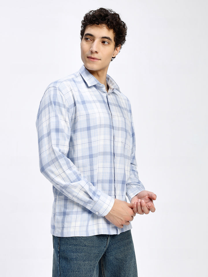 Men's Sky Blue Checkered Casual Shirt
