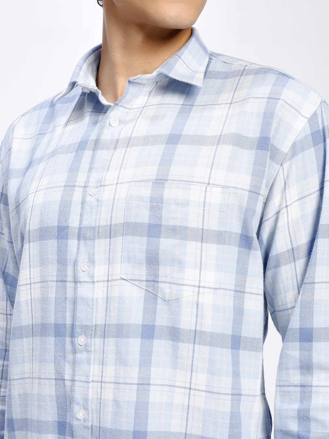 Men's Sky Blue Checkered Casual Shirt