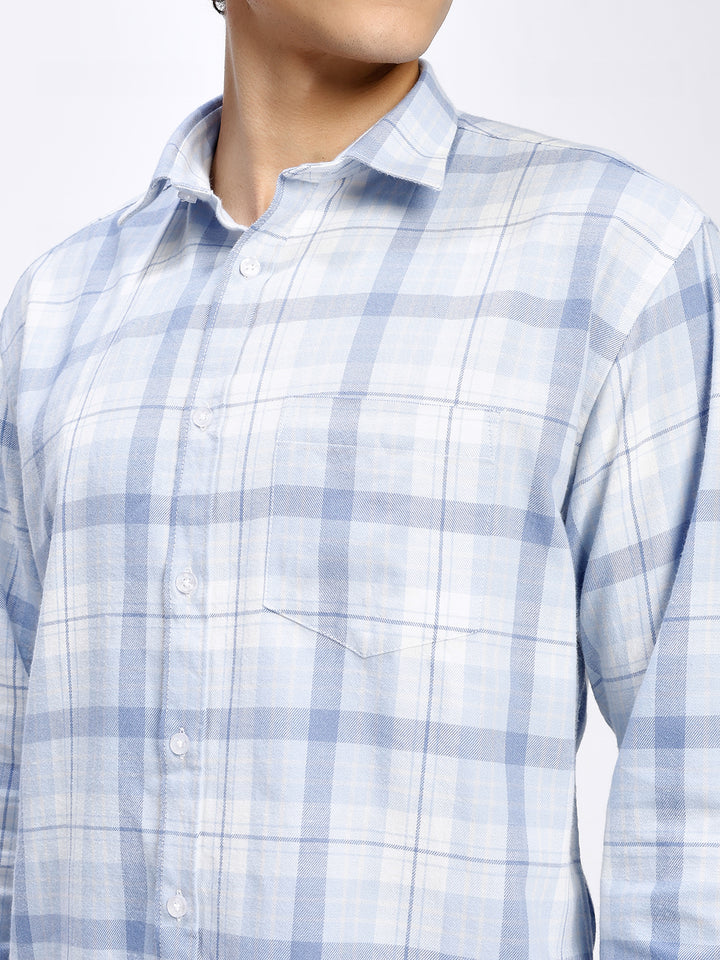 Men's Sky Blue Checkered Casual Shirt