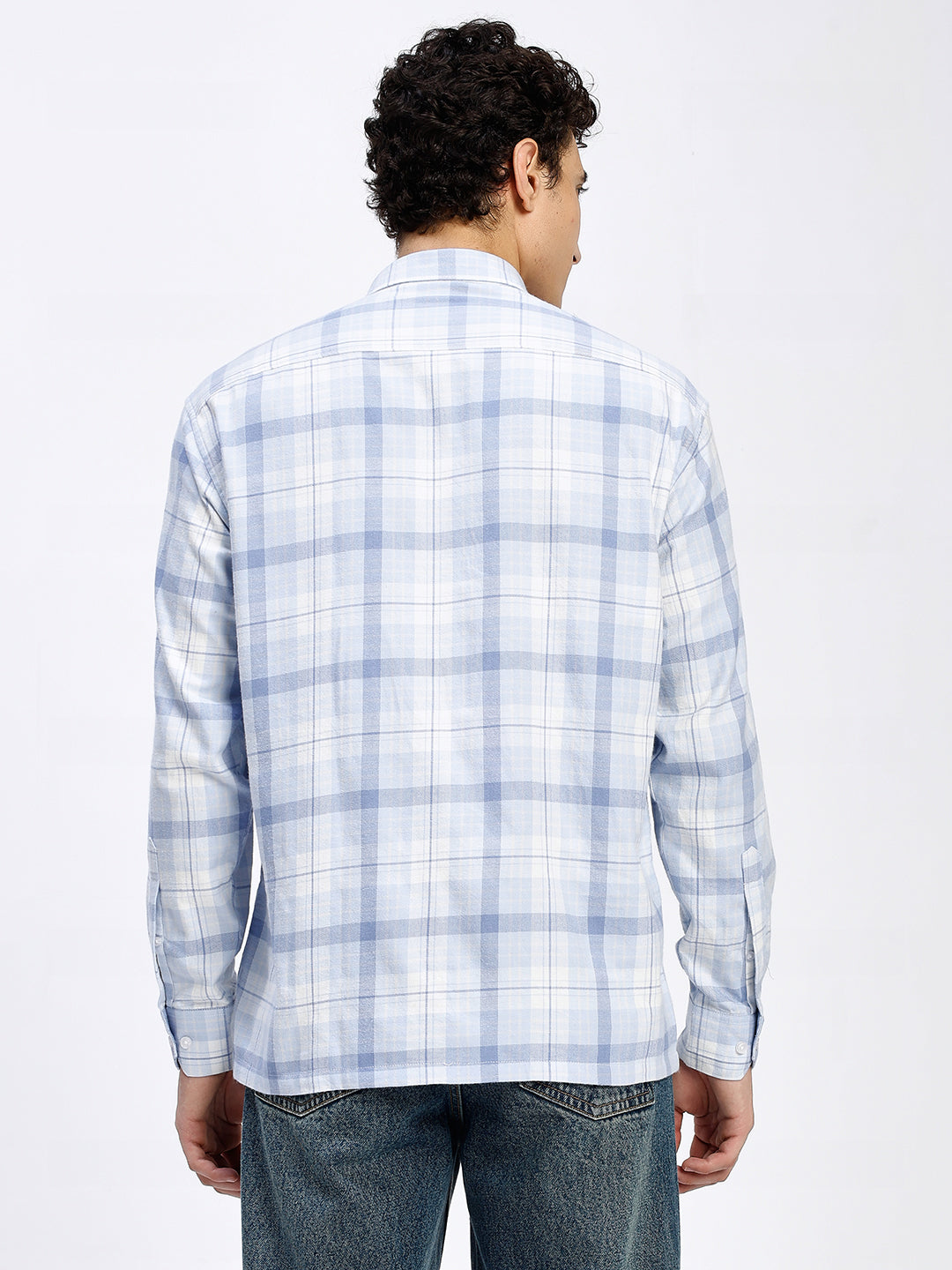 Men's Sky Blue Checkered Casual Shirt