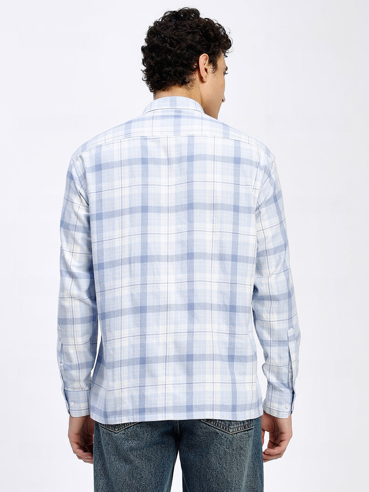 Men's Sky Blue Checkered Casual Shirt