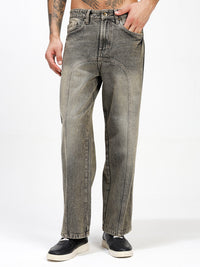 Men's Grey Acid Wash Relaxed Fit Denim Jeans