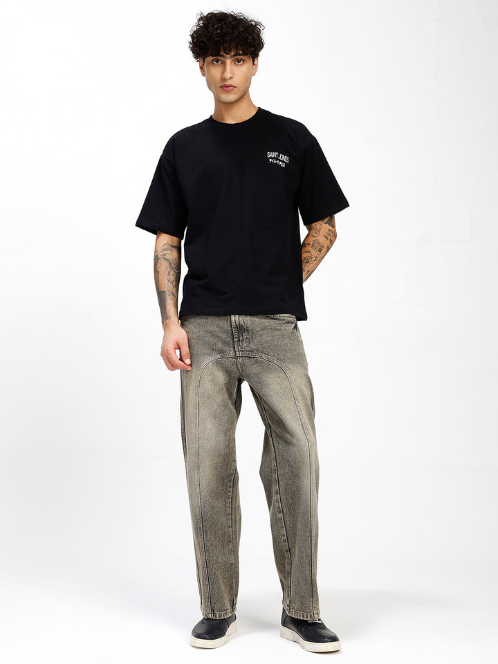 Men's Grey Acid Wash Relaxed Fit Denim Jeans
