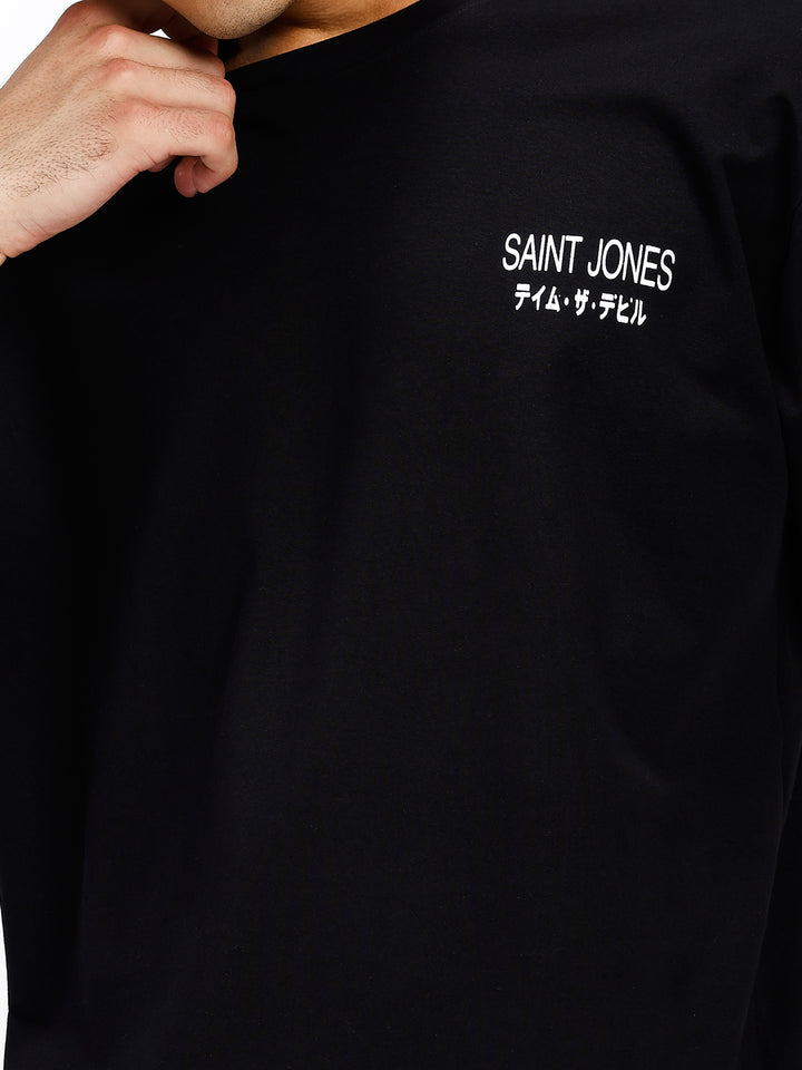 Men's Black  Oversized Graphic Print Crew Neck T-Shirt