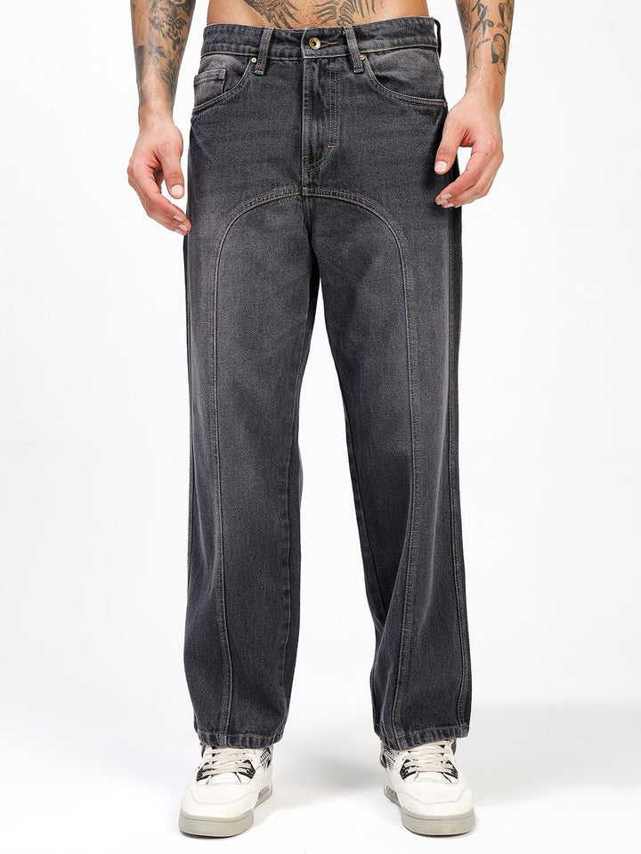 Men's Charcoal Washed Relaxed Fit Denim Jeans