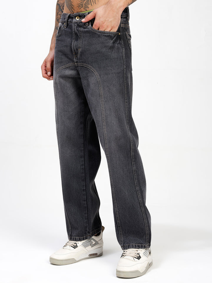Men's Charcoal Washed Relaxed Fit Denim Jeans