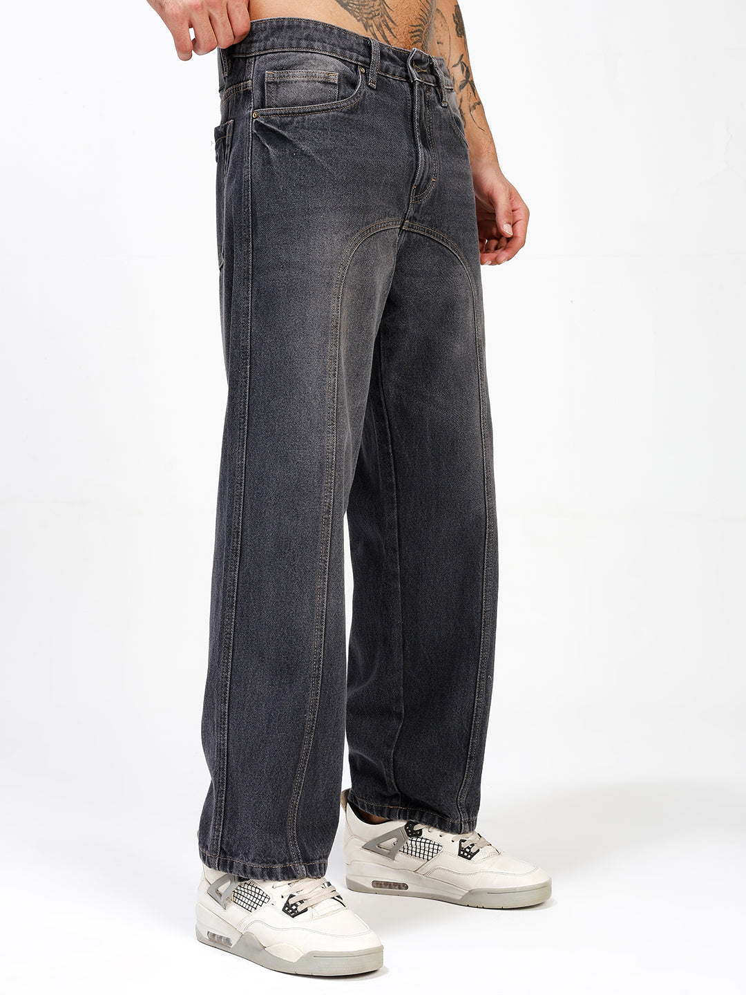 Men's Charcoal Washed Relaxed Fit Denim Jeans