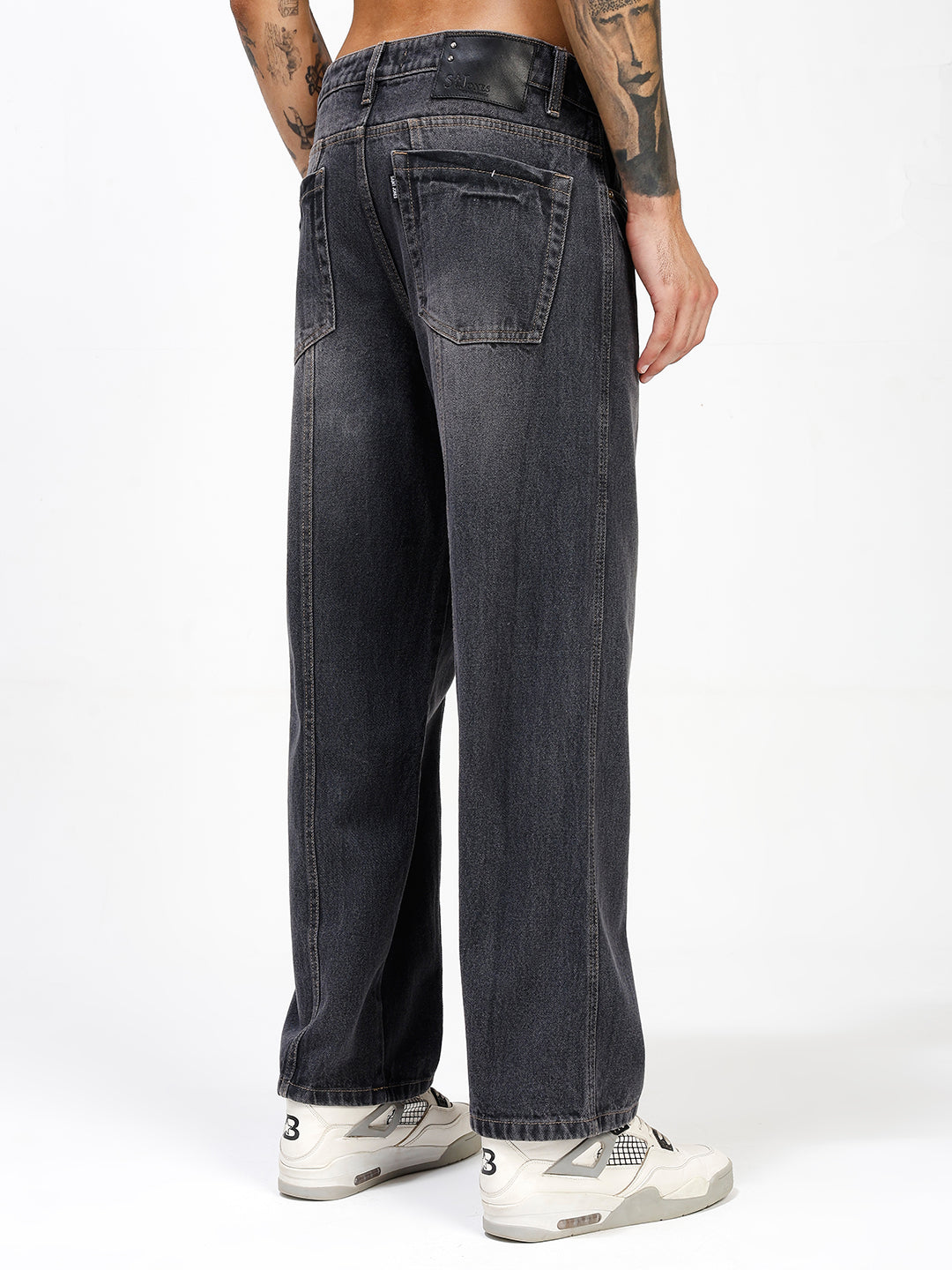 Men's Charcoal Washed Relaxed Fit Denim Jeans