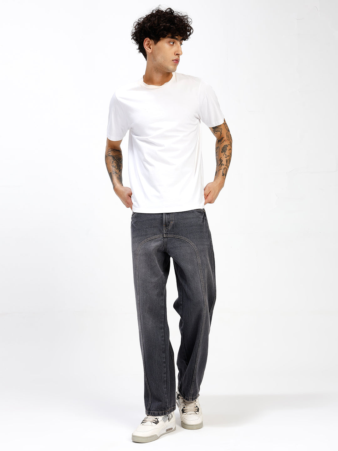 Men's Charcoal Washed Relaxed Fit Denim Jeans