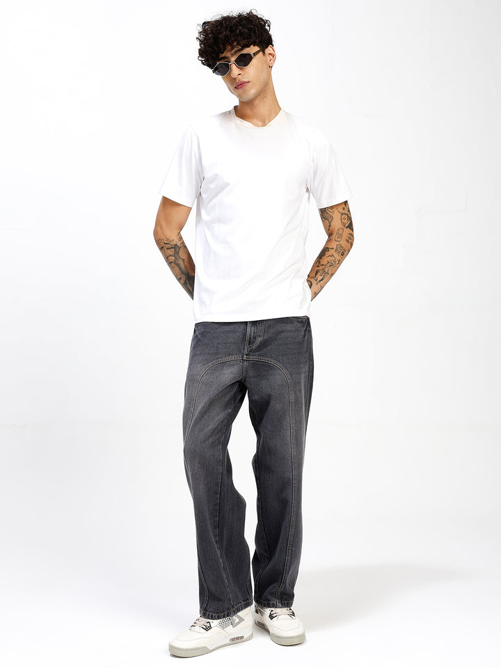 Men's Charcoal Washed Relaxed Fit Denim Jeans