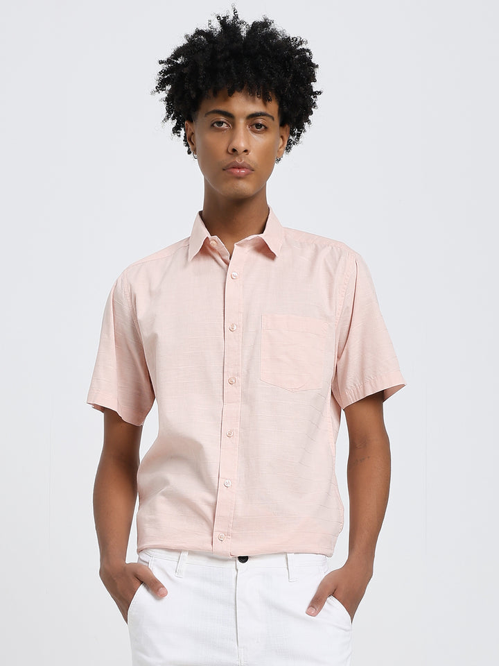 Pink linen blend half sleeve shirt