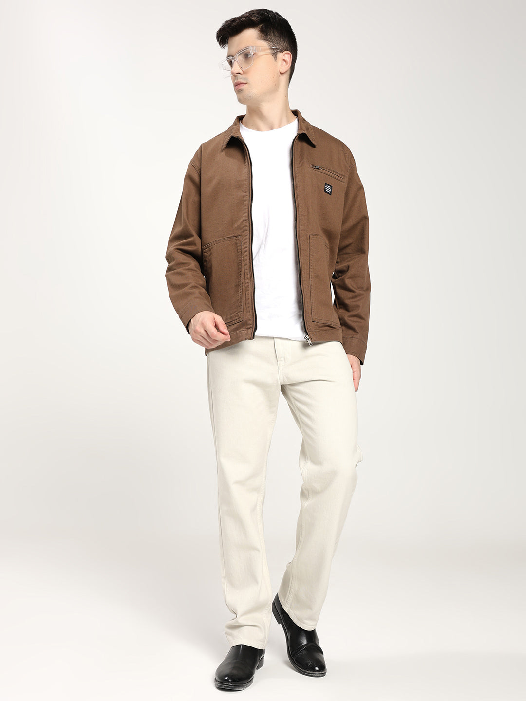 Men's Brown Zip-Up Casual Jacket