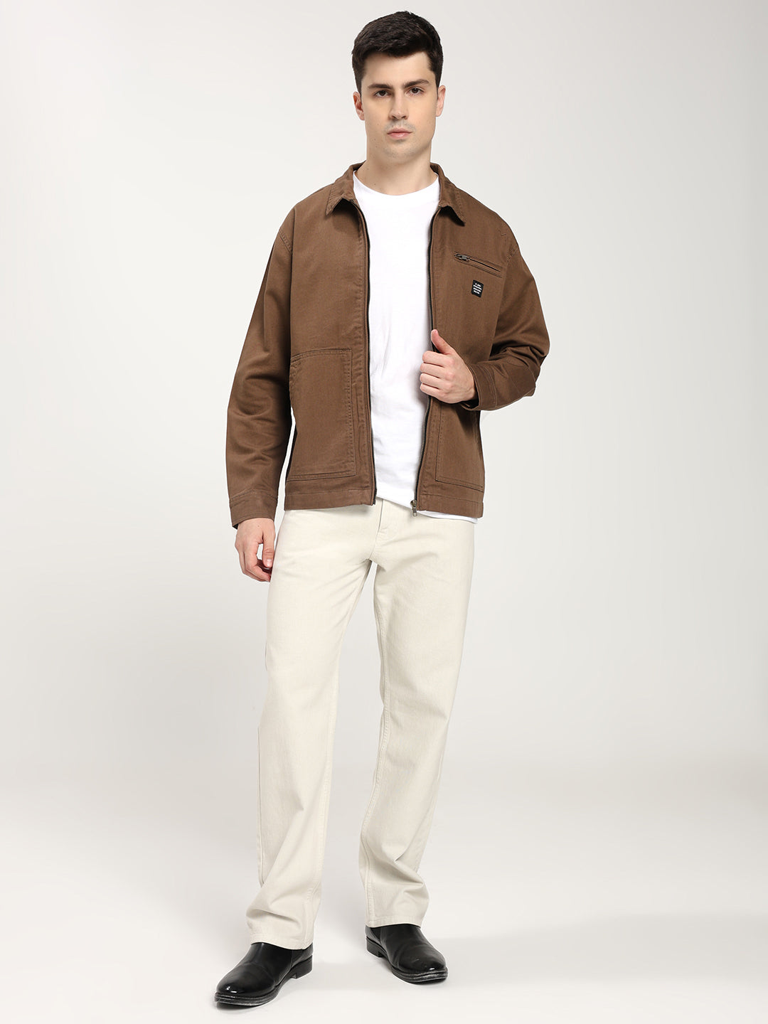 Men's Brown Zip-Up Casual Jacket