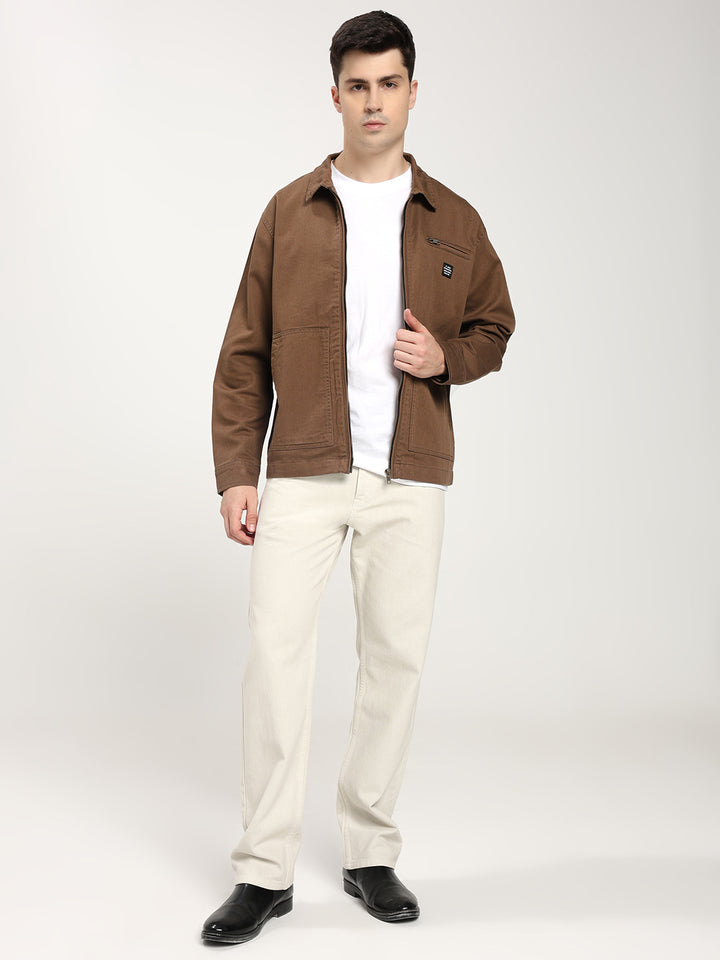 Men's Brown Zip-Up Casual Jacket