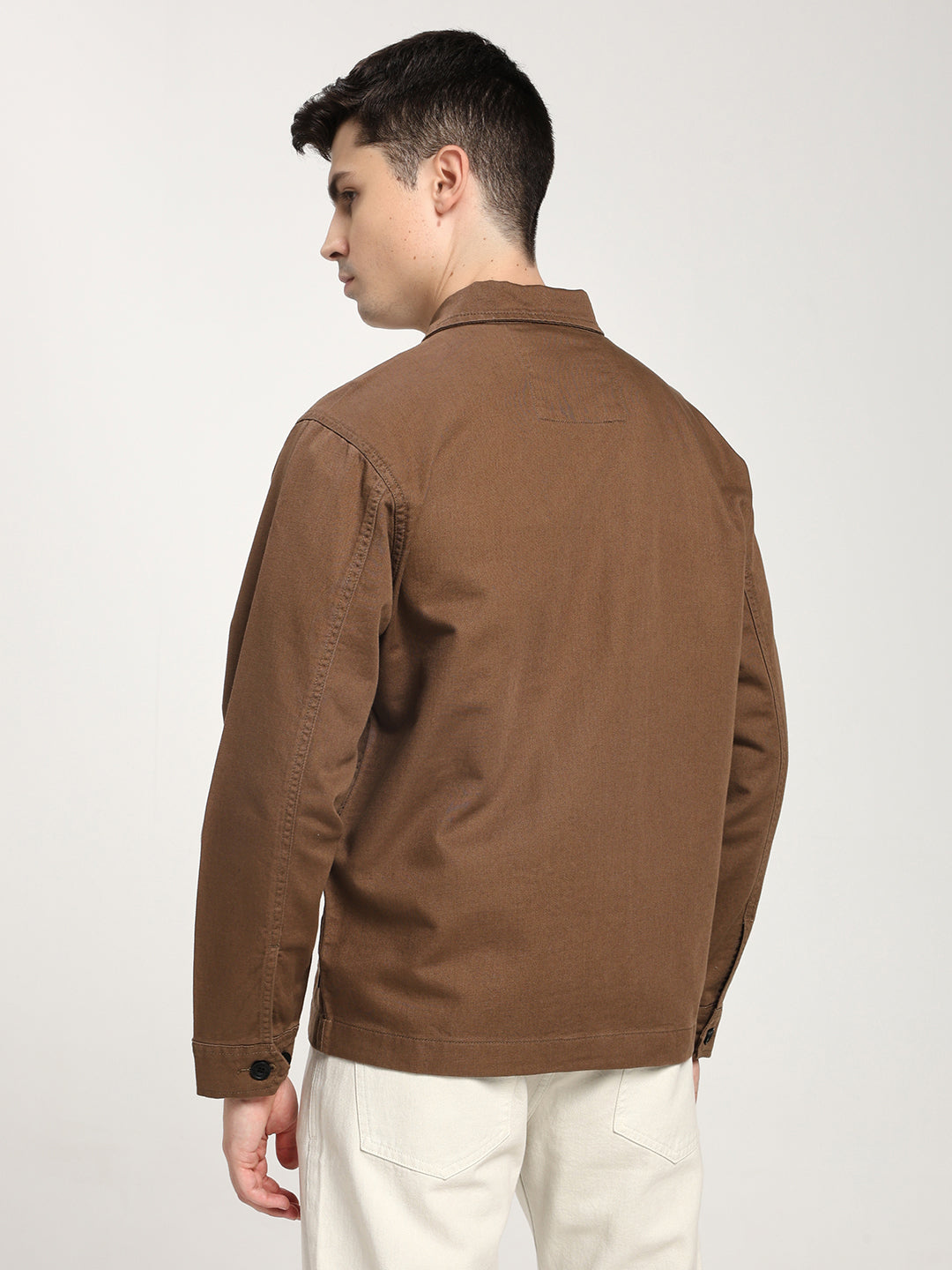 Men's Brown Zip-Up Casual Jacket