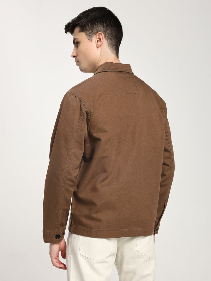 Men's Brown Zip-Up Casual Jacket