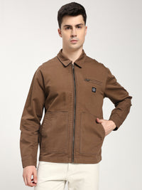 Men's Brown Zip-Up Casual Jacket