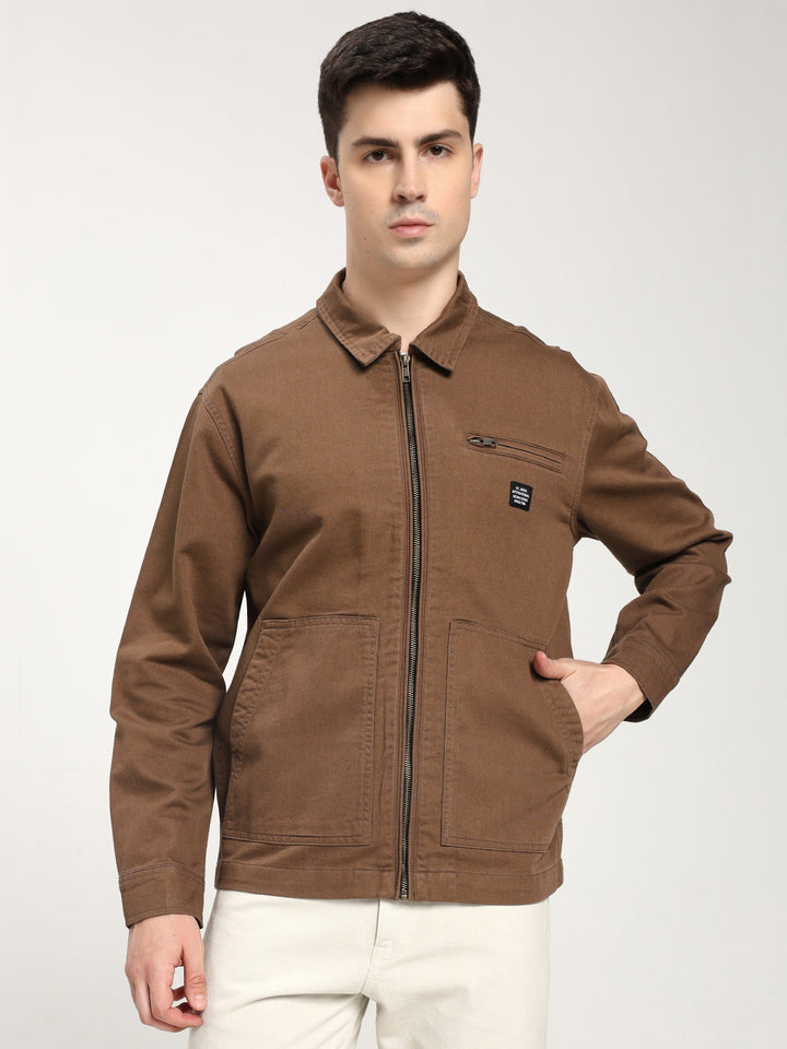 Men's Brown Zip-Up Casual Jacket