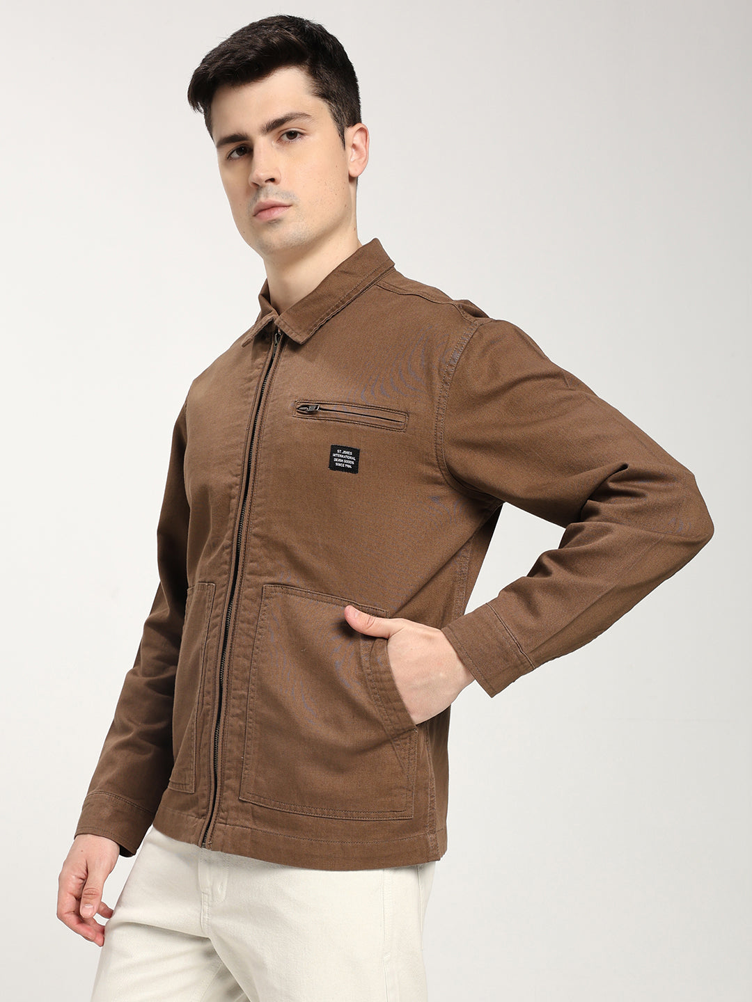 Men's Brown Zip-Up Casual Jacket