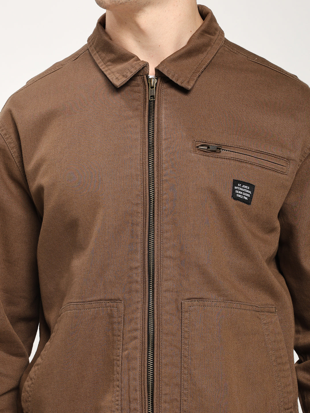 Men's Brown Zip-Up Casual Jacket
