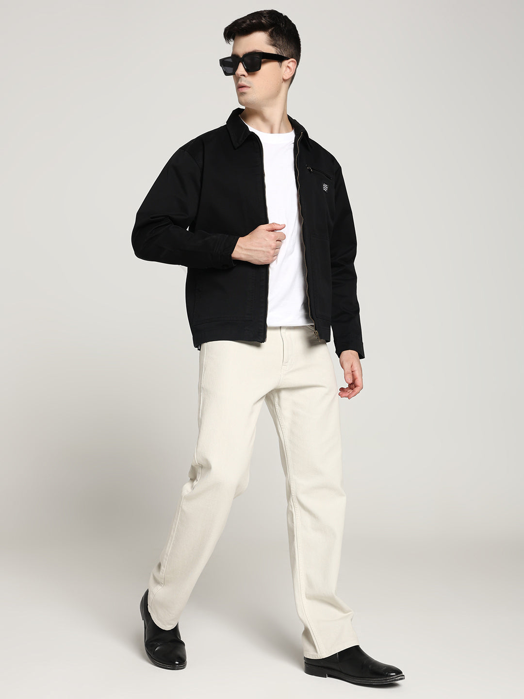 Men's Black Hybrid Zip-Up Casual Jacket