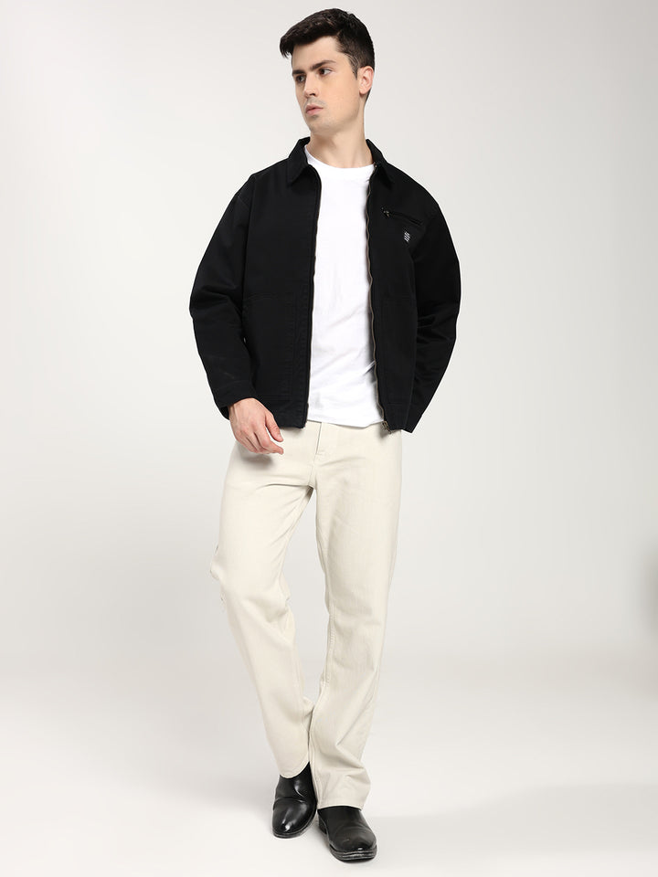 Men's Black Hybrid Zip-Up Casual Jacket