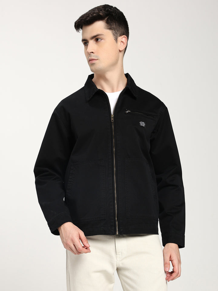 Men's Black Hybrid Zip-Up Casual Jacket