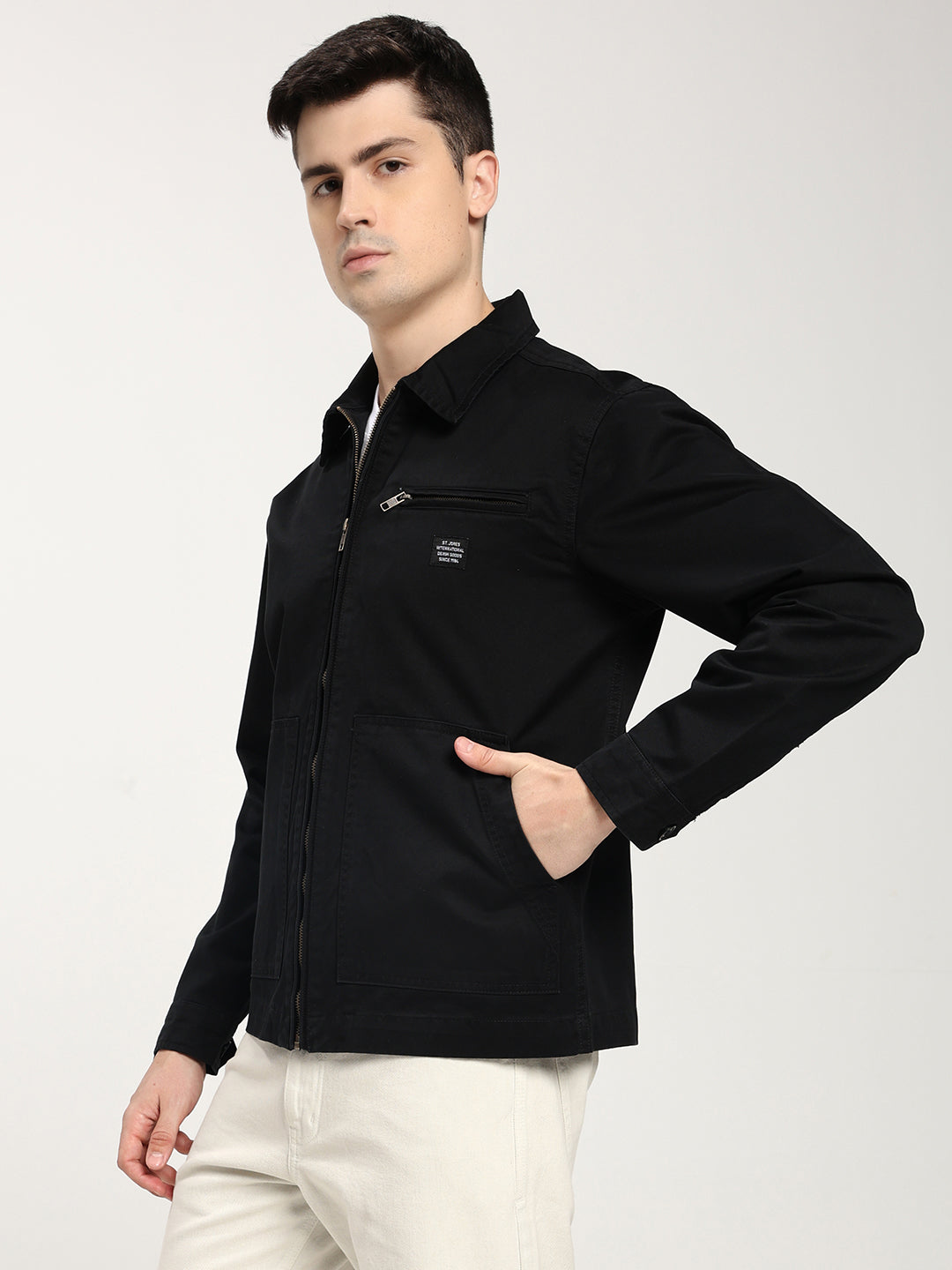 Men's Black Hybrid Zip-Up Casual Jacket