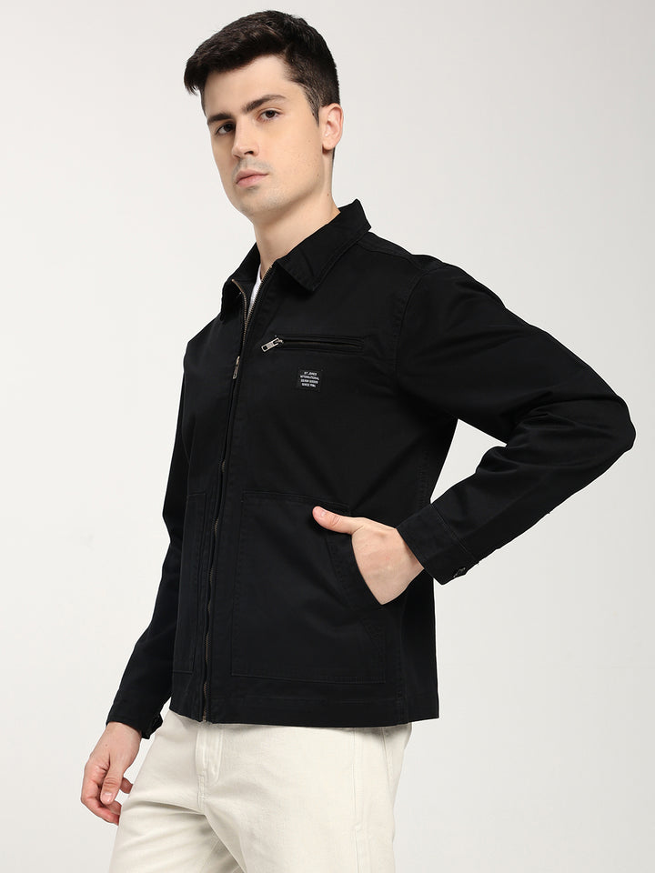 Men's Black Hybrid Zip-Up Casual Jacket