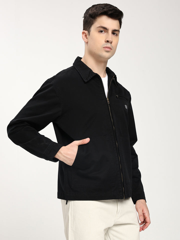 Men's Black Hybrid Zip-Up Casual Jacket