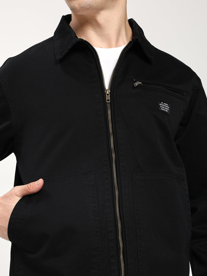 Men's Black Hybrid Zip-Up Casual Jacket
